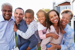 A happy looking multi generation african american family