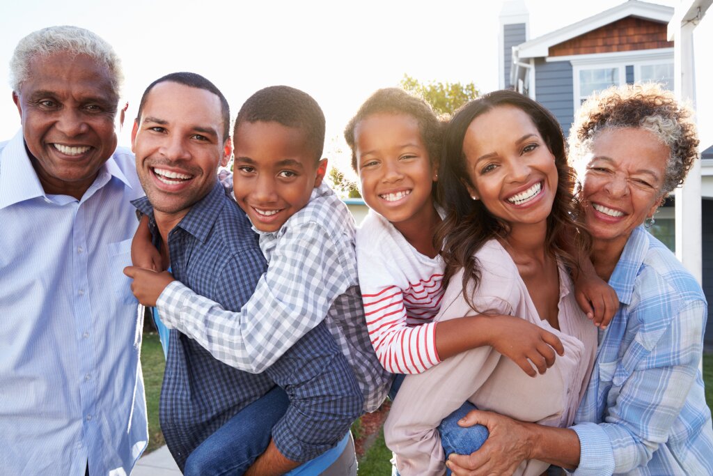 A happy looking multi generation african american family